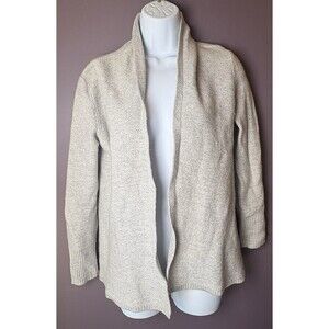 Vertical Design Merino Wool Cardigan Sweater Womens XL Gray Shawl Open Front